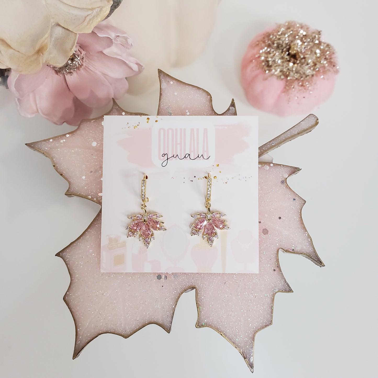 Pink Maple Leaf Earrings