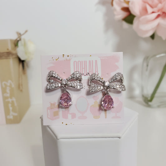 Silver and Bow Pink Earrings